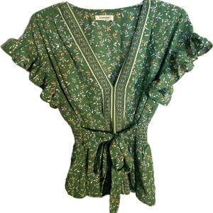 Green Floral Wrap Top
